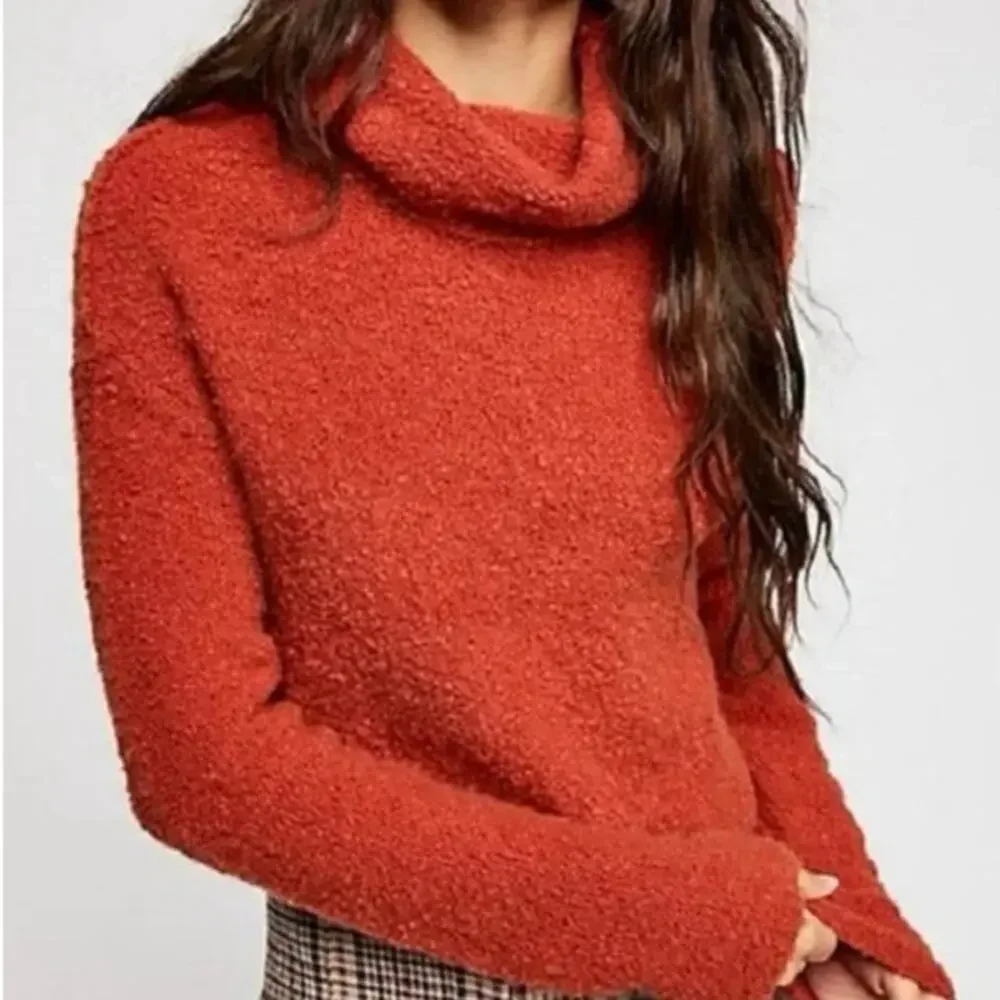 Free People Stormy Terracotta Orange Fuzzy Cowl Neck Sweater Size Small
